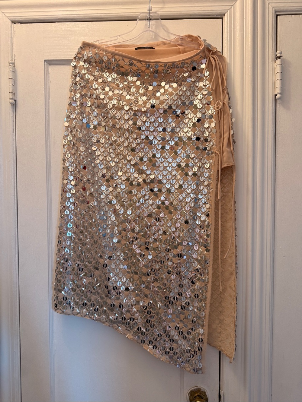 Zara Sequin-Embellished Beige Wrap Skirt size medium